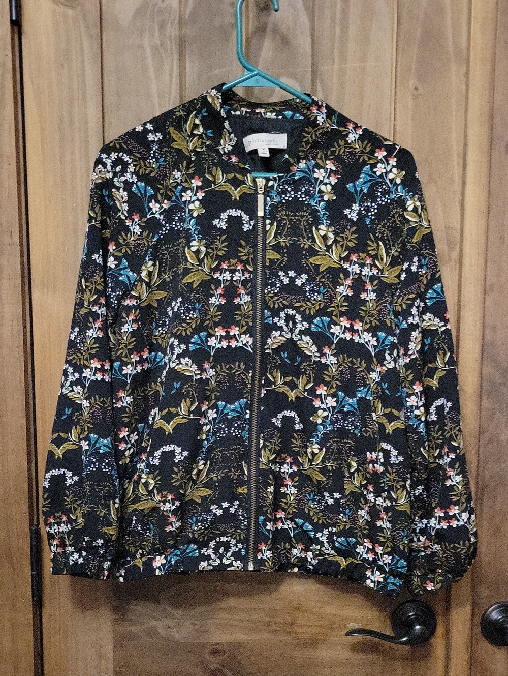 Philosophy Black Floral Zip Bomber Jacket